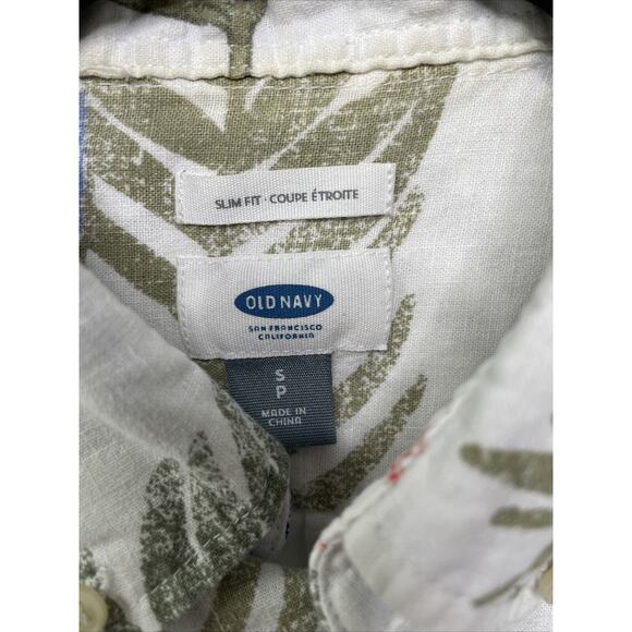 Old Navy Slim Fit Button Shirt Tropical Hawaiian Linen Blend Shirt Men's Sz‎ S - Picture 2 of 11